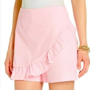 Lilly Pulitzer Faye Ruffled Skort in Capri Coral Pink & White Seersucker Size 6